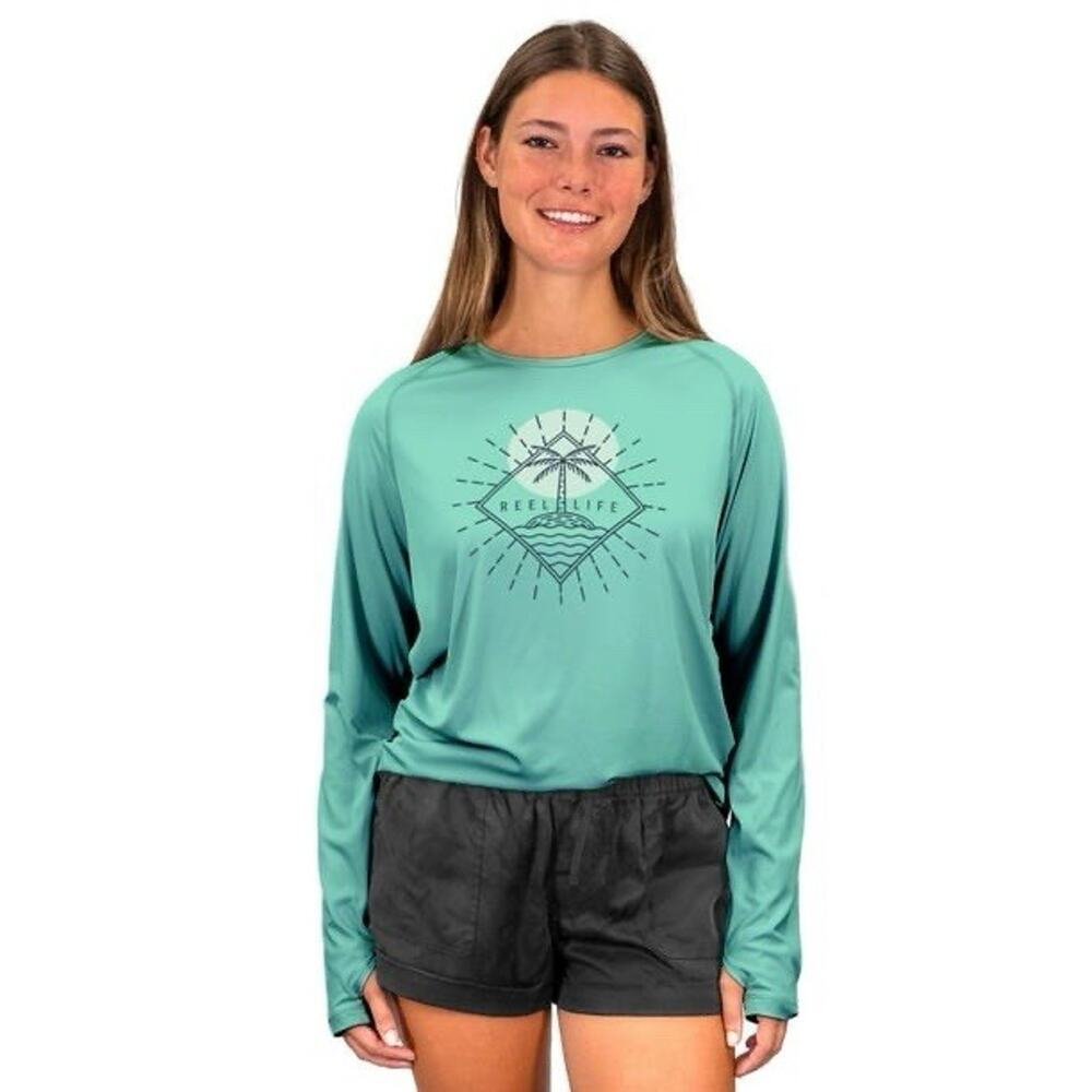 New Reel Life Women's Long Sleeve UV Tee Size Small Turquoise NWT
